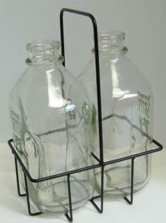 ½ GAL. MILK BOTTLES / WIRE CARRIER VERMONT COUNTRY MILK CO COW ON 