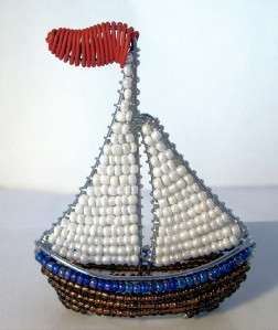 Sail Boat Wire & Glass Bead Mini Sculpture Beadworx MIB