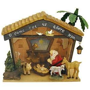  Kneeling Santa with Stable 