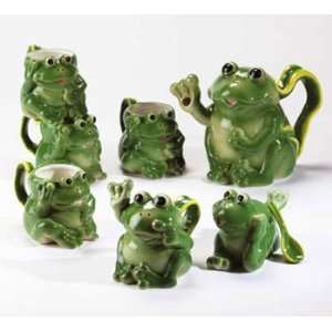 Green Frogs Tea Service Porcelain Frog Tea Set with Teapot, Cups 