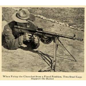 1918 Print Chauchaut Machine Gun Soldier Firing WWI   Original 