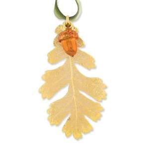 24k Dipped Oak Leaf/Iridescent Copper Dipped Acorn Decorative Leaf