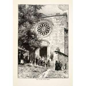  1896 Wood Engraving Gaston Vuillier Rural Church Sanctuary 