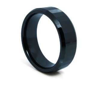  8mm Comfort Fit Black Ceramic Ring Faceted Design Mens 