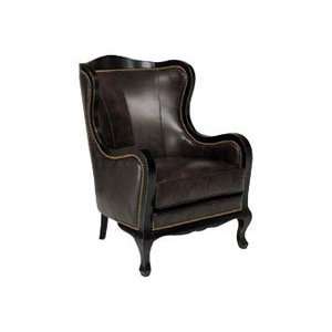 Bryce Designer Style Leather Accent Chair w/ Decorative Wood Trim 