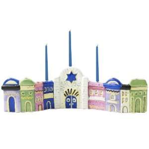    Village Candle Holder Ceramic Hanukkah Menorah