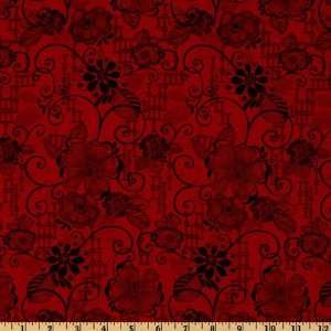   Wide Masquerade V Floral Red Fabric By The Yard Arts, Crafts & Sewing
