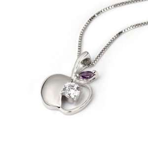 Purple and Clear Cubic Zirconia CZ Apple Fine 925 Sterling Silver with 