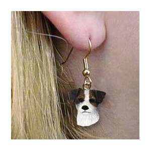  Jack Russell Terrier Brown & White w/Rough Coat Earrings 