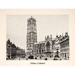  1950 Print St. Rumbolds Cathedral Mechelen Belgium Art 