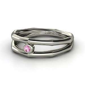  Split Bamboo Ring, Sterling Silver Ring with Pink Sapphire 