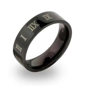 Mens Stainless Steel Black Plate Roman Numeral Ring Size 10 (Sizes 10 