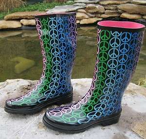 Womens 1,4,3.Girl BRAND SMALL PEACE SIGN Design Rain Boots Size 10