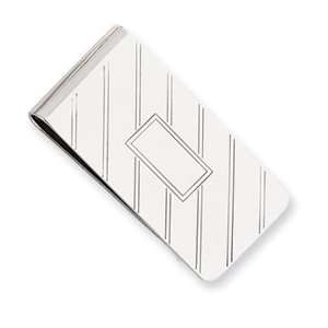 Silver plated and Rhodium Etched Diagonal Line Money Clip   JewelryWeb