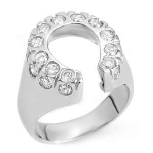  Natural 1.25 ctw Diamond Horse shoe Ring 14K White Gold Jewelry