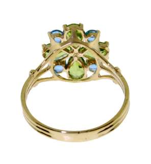 14K Gold Set of Natural Peridots & Blue Topaz Flowers Ring, Earrings 