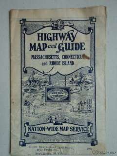 1920s Highway Map and Guide MA CT Rhode Island Vintage  