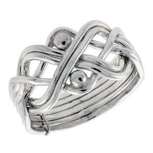 Sterling Silver 6 Piece Beaded Loop Design Puzzle Ring Band, 7/16 in 