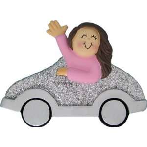  2414 Car, Silver Female, Brunette Personalized Christmas 