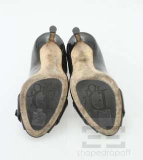 Christian Dior Black Patent Leather CD Peep Toe Heels Size 37  