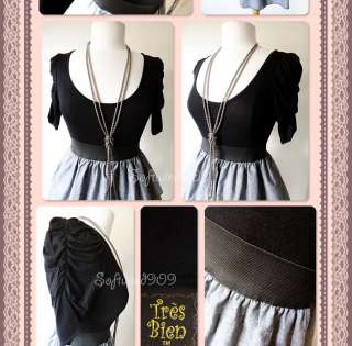 NEW Black/Denim Blue Knit Top Tiered Ruffle Full Mini Skirt Contrast 