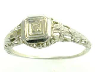 Antique Deco Diamond 18K White Gold Vintage Engagement Ring Old 6 1/2 