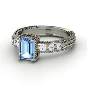  Emerald Isle Ring, Emerald Cut Blue Topaz 14K White Gold Ring 