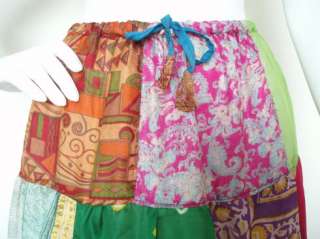 Boho Peasant Hippie Gyspy Multi print Patchwork 4 Tiered Silk Skirt 
