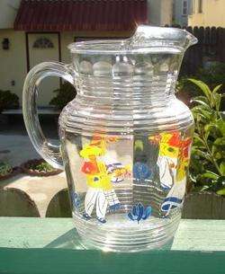 Vintage FIESTA Go Along Glass MEXICAN Motif Water PITCHER  