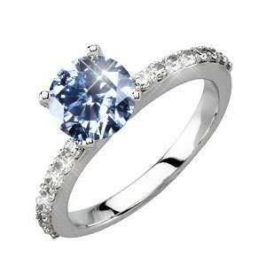 Classic 4 Prong Pave Platinum Engagement Ring with Fancy Blue Diamond 
