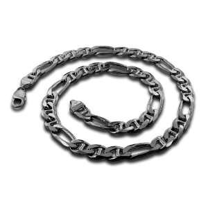  Black Rhodium Plated Sterling Silver 24 Figaro Chain 13MM 