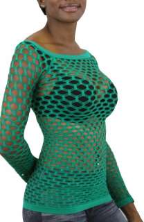 New Green Sexy Fishnet Top Long Sleeve Shirt Club Wear  
