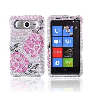  PINK ROSE SILVER Bling Hard Case Cover For HTC HD7 Cell 