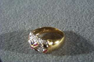 WOW SILVER GOLD RUBY DIAMOND SAPPHIRE CIGAR BAND RING 8  