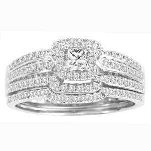  1/2 Carat Princess Diamond 14k White Gold Bridal Set 