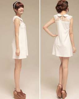 Sweet Korean Lady Peter Pan Collar Tulle Cotton Splice Mini Dress 