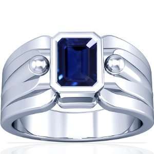   White Gold Emerald Cut Blue Sapphire Solitaire Ring (GIA Certificate