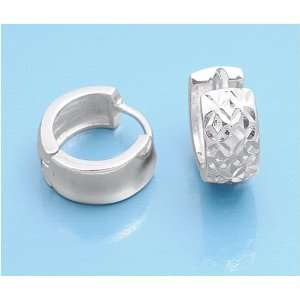  Sterling Silver CZ Huggie Earrings   Diamond Cut, Size 
