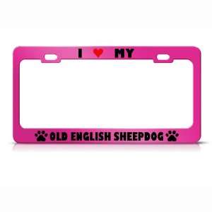 Old English Sheepdog Paw Love Heart Pet Dog Metal license plate frame 