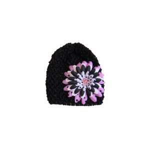    Black Crochet Hat with Pink, B/w Flower   0 12 Mths   Black Beauty