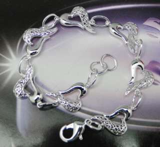 925 Sterling Silver Heart Charm Link Bracelet JB141  