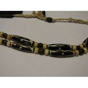  Choker Necklace   Carved Bone, Wood, Hemp and Copper Beads 
