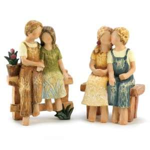 Set of 2 COUNTRY Homespun People Wood look STATUES/Figurines~2 Couples 