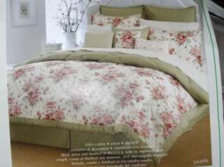 LAURA ASHLEY Cottage Chic Pink Sage Rose Twin COMFORTER  