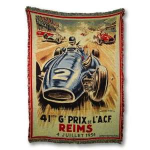   Juillet 1954 Vintage Car Racing Art Cotton Tapestry 