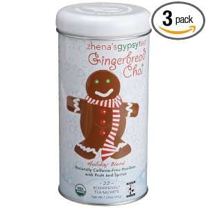 Zhenas Gypsy Tea, Gingerbread Chai, 22 Count Tea Sachets (Pack of 3 
