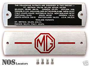 Valve Cover Plate Set   MG Logo & Weslake Patent Plates  