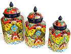MEXICAN TALAVERA POTTERY OCTAGON CANISTER SET WITH THREE (3) CANISTERS