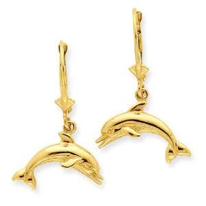  14k Gold Jumping Dolphin Leverback Earrings Jewelry