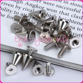 10 Sets Cone Screwback Spikes Metal Studs 10mm Silver Leathercraft DIY 